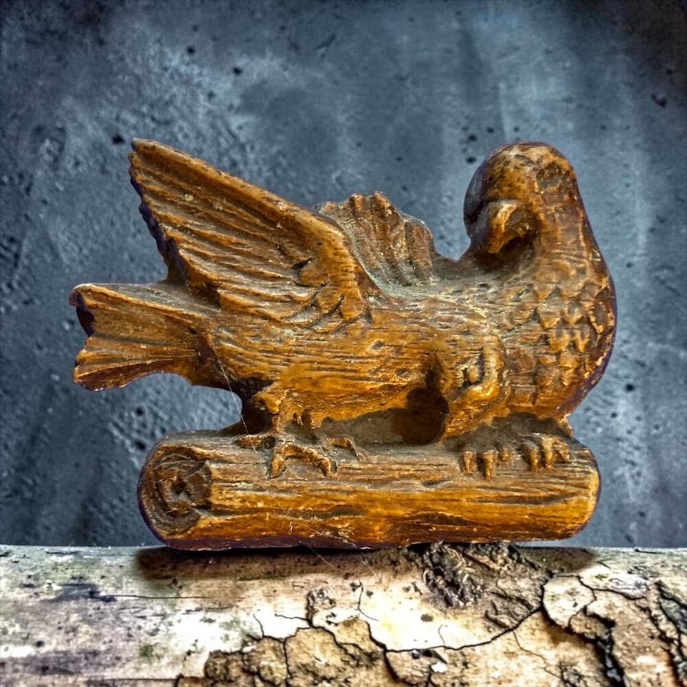 Vintage Hand Carved Eagle Brooch Rustic Folk Art Bird Pin